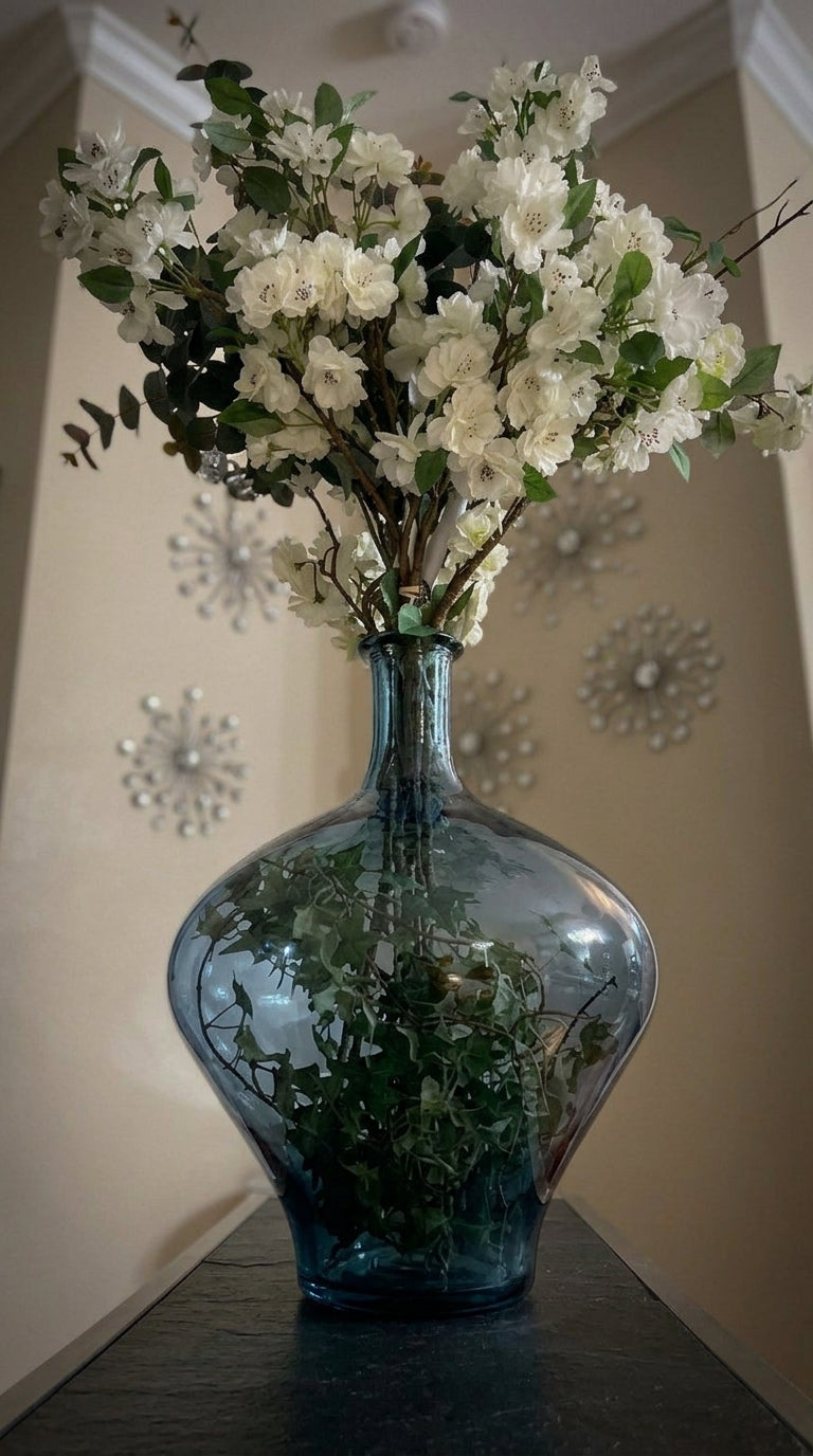 Gran Jarrón de Cristal Macizo "Gota Ahumada" (Arreglo Floral Opcional)