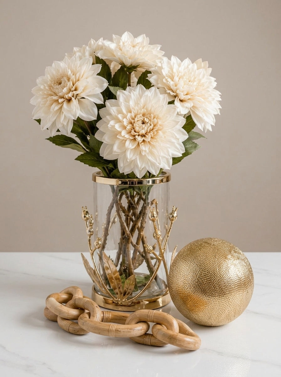 Set Decorativo "Clásico Elegante": 5 Piezas con Jarrones de Cristal, Oro y Madera