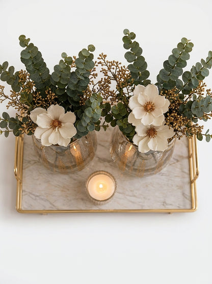 Set Decorativo: 2 Jarrones de Cristal Fino con Detalles Dorados y Accesorios