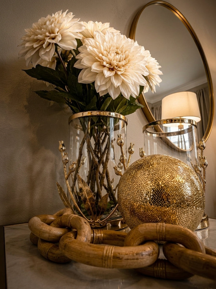 Set Decorativo "Clásico Elegante": 5 Piezas con Jarrones de Cristal, Oro y Madera