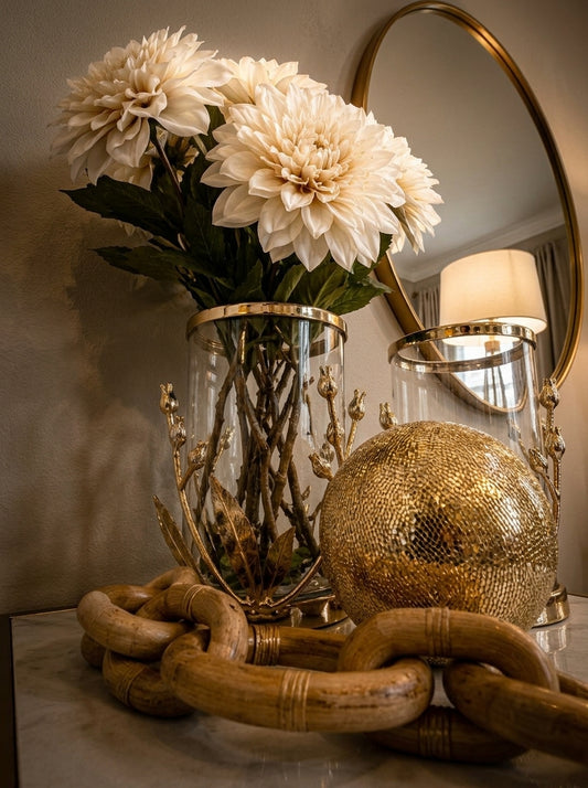Set Decorativo "Clásico Elegante": 5 Piezas con Jarrones de Cristal, Oro y Madera