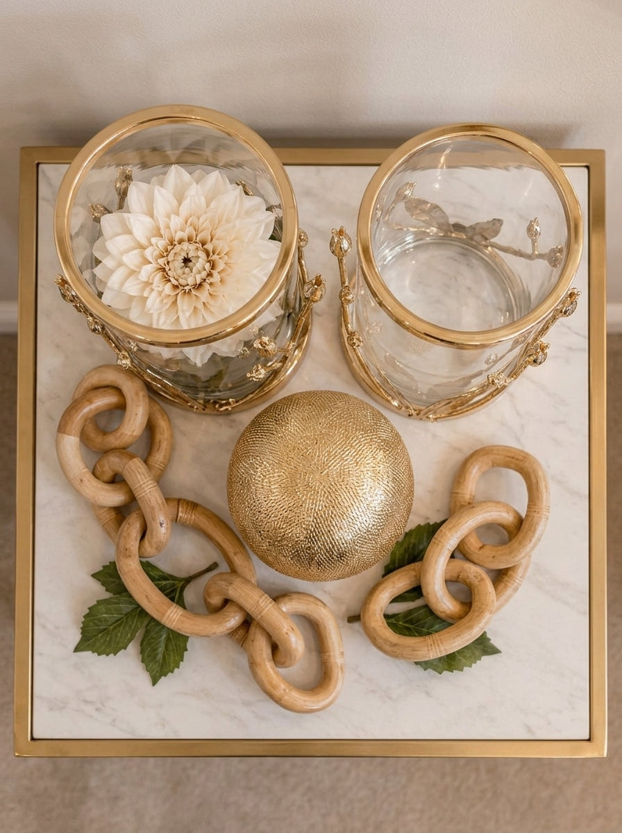 Set Decorativo "Clásico Elegante": 5 Piezas con Jarrones de Cristal, Oro y Madera