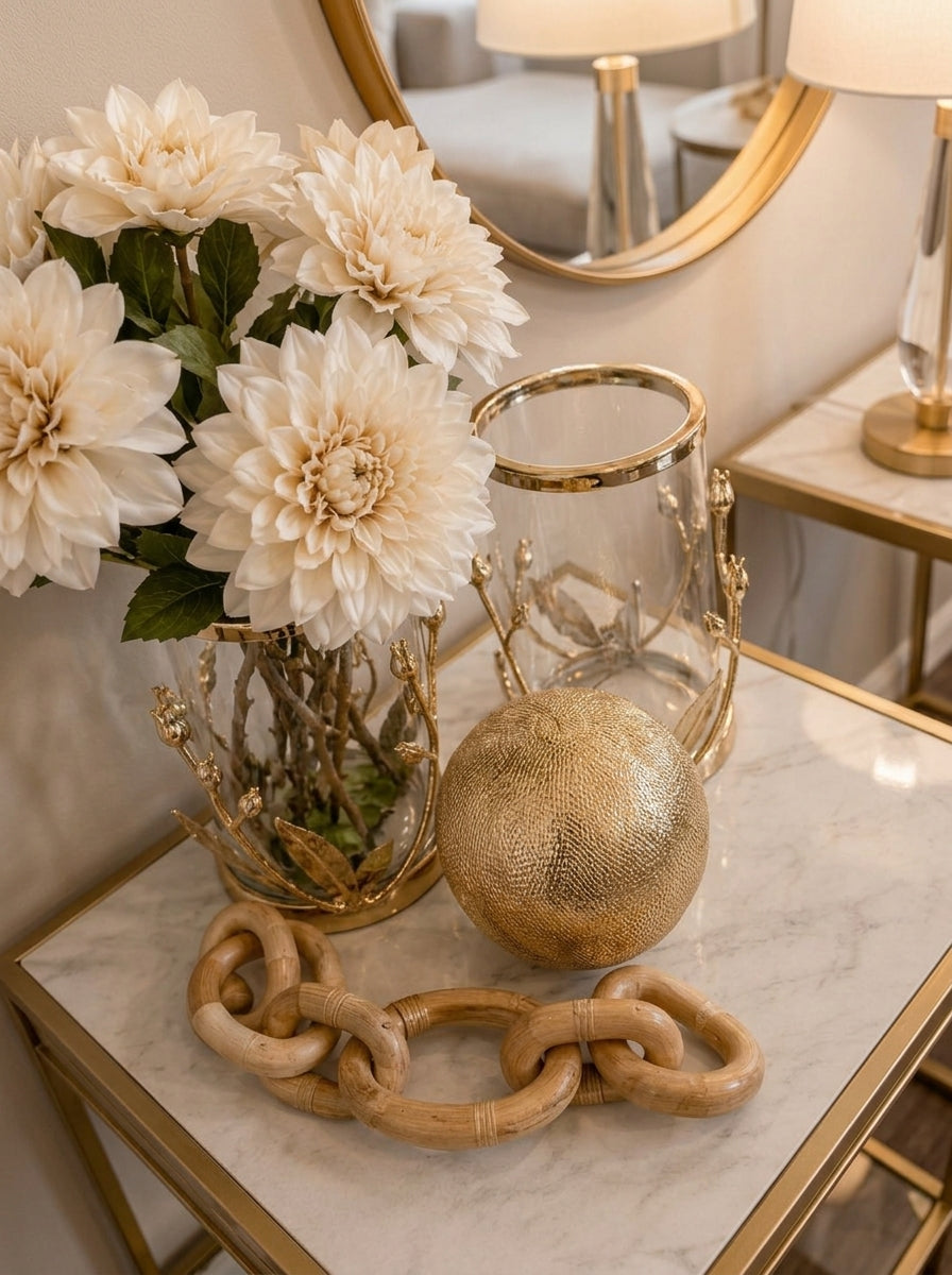 Set Decorativo "Clásico Elegante": 5 Piezas con Jarrones de Cristal, Oro y Madera