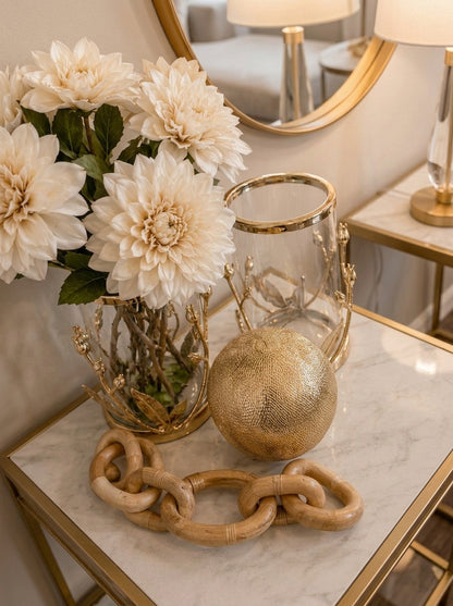 Set Decorativo "Clásico Elegante": 5 Piezas con Jarrones de Cristal, Oro y Madera