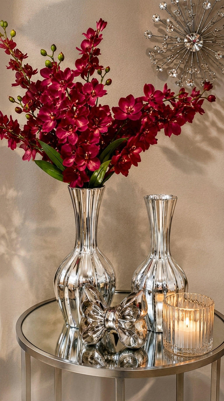 Set Decorativo Plata "Floral Rubí" de 3 Piezas