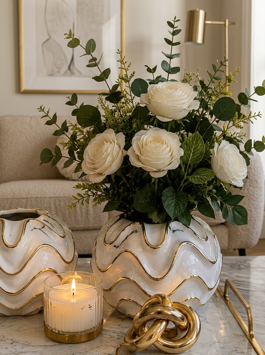 Set Decorativo Elegante de 7 Piezas con Jarrones Texturizados