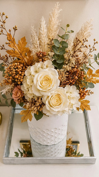 Set Decorativo de 2 Piezas: Florero con Arreglo Premium y Nudo Dorado