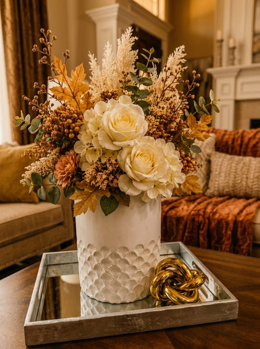 Set Decorativo de 2 Piezas: Florero con Arreglo Premium y Nudo Dorado