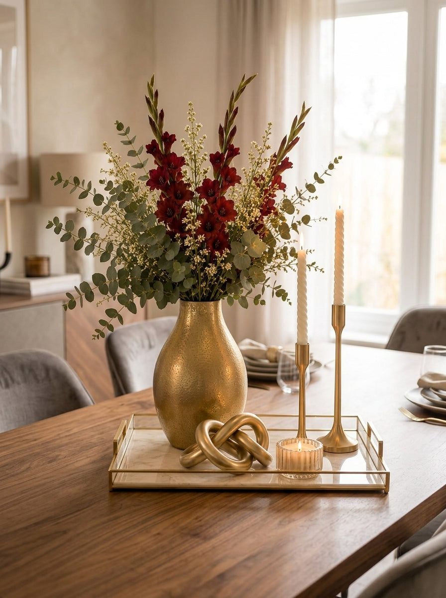 Set Decorativo "Reflejos de Oro": 6 Piezas de Elegancia con Candelabros y Bandeja