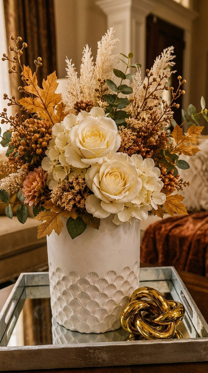 Set Decorativo de 2 Piezas: Florero con Arreglo Premium y Nudo Dorado