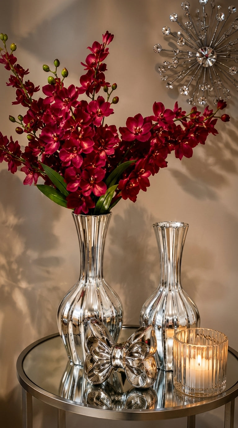 Set Decorativo Plata "Floral Rubí" de 3 Piezas