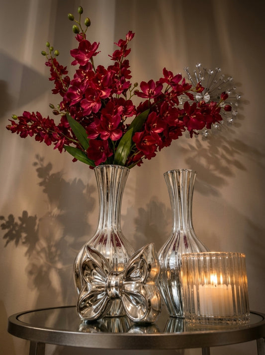 Set Decorativo Plata "Floral Rubí" de 3 Piezas