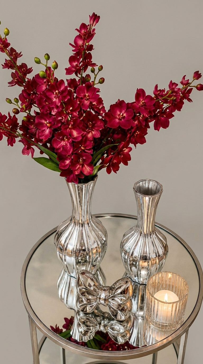 Set Decorativo Plata "Floral Rubí" de 3 Piezas