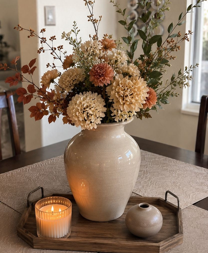 Set de Centro de Mesa "Armonía Cálida": 4 Piezas Decorativas con Arreglo Floral