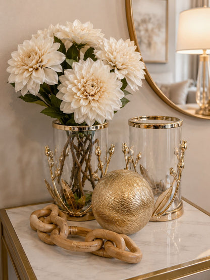 Set Decorativo "Clásico Elegante": 5 Piezas con Jarrones de Cristal, Oro y Madera